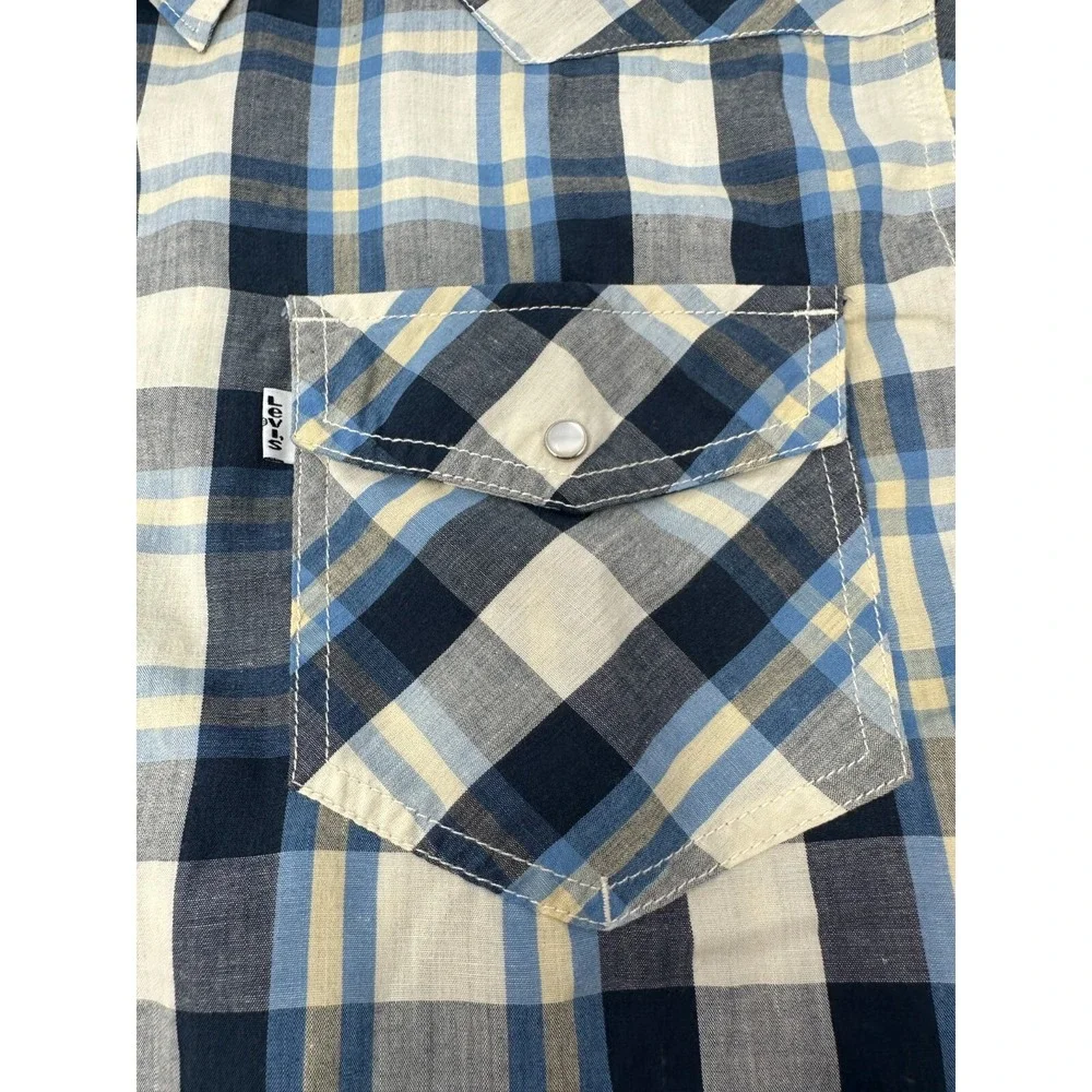 Levi's Men's 2XL Pearl Snap Button Long‎ Sleeve Blue Plaid Western Shirt